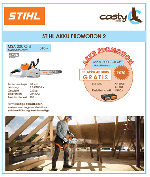 STIHL MSA 200 C-B, Schwert 30 cm SET